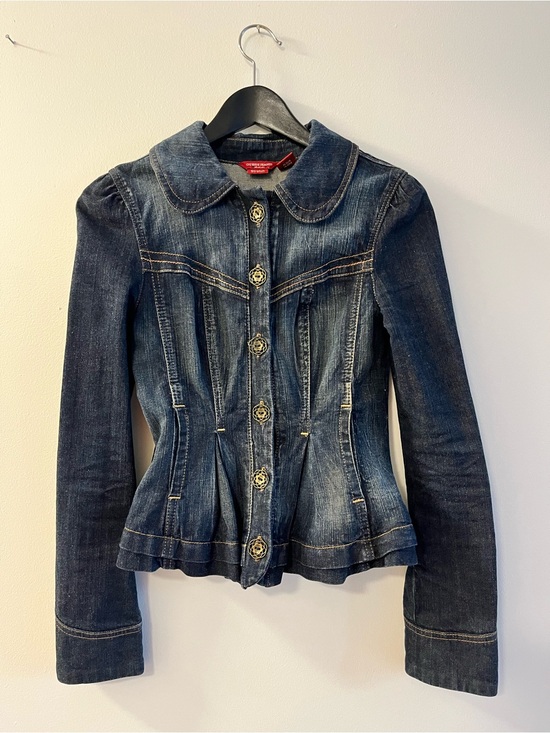 Guess Jackets & Blazers - Guess Dark Blue Denim Fitted Peplum Jacket